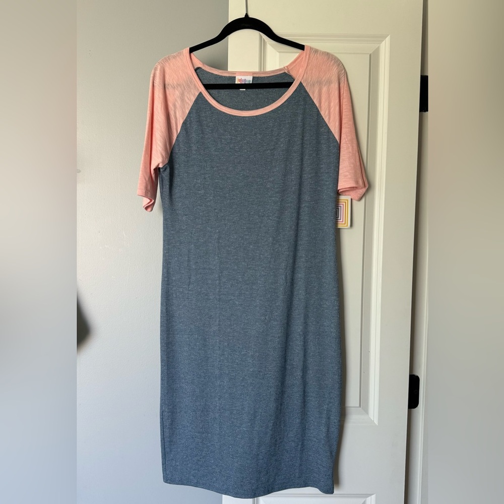 NWT Lularoe Julia dress. Size L. Heathered blue and pink. Sporty and casual.